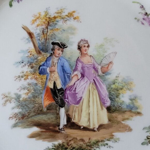 Antique Meissen Plate Courting Couple Romantic Scene Floral Design 8.75" - Picture 2 of 10